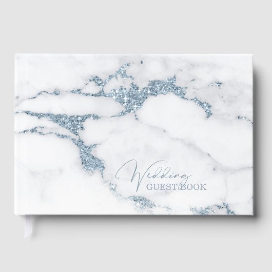 Moderner Marmor-Glitzer Wedding Blue ID816 Gästebuch (Vorderseite)