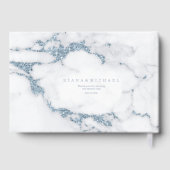 Moderner Marmor-Glitzer Wedding Blue ID816 Gästebuch (Rückseite)
