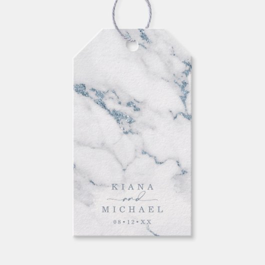 Moderner Marmor-Glitzer Wedding Dusty Blue ID816 Geschenkanhänger (Vorderseite)