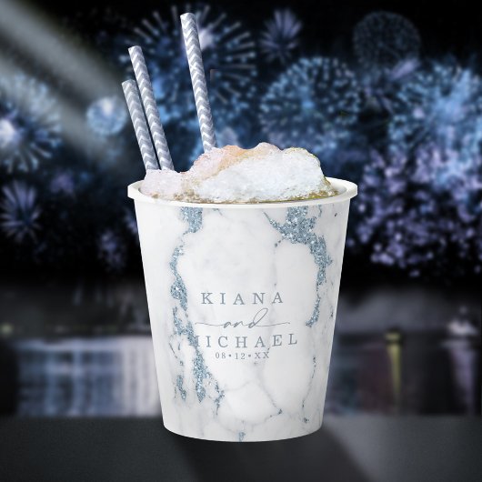 Moderner Marmor-Glitzer Wedding Dusty Blue ID816 Pappbecher