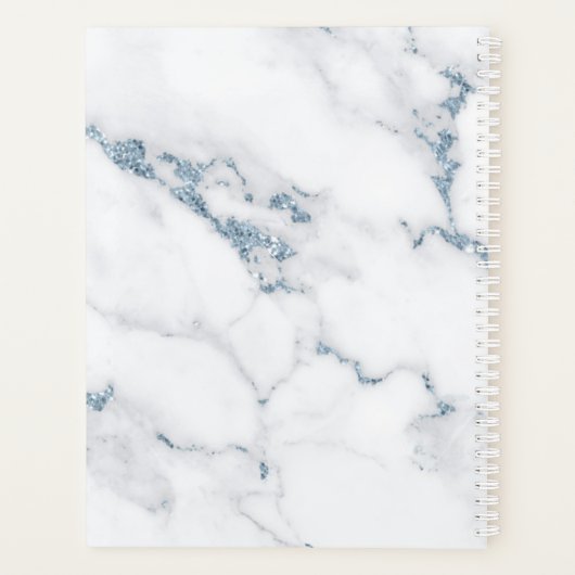 Moderner Marmor-Glitzer Wedding Dusty Blue ID816 Planer (Rückseite)