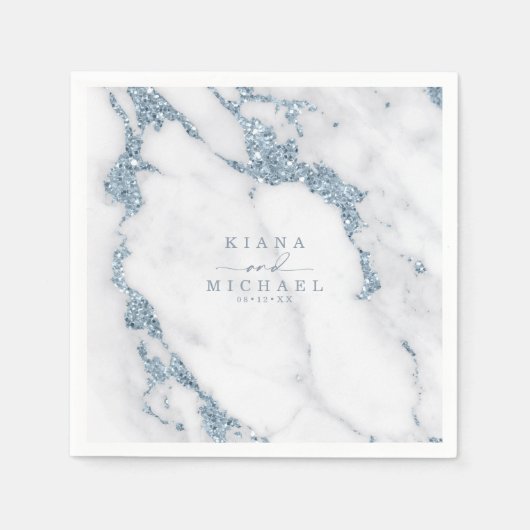 Moderner Marmor-Glitzer Wedding Dusty Blue ID816 Serviette (Vorderseite)