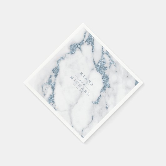 Moderner Marmor-Glitzer Wedding Dusty Blue ID816 Serviette (Ecke)