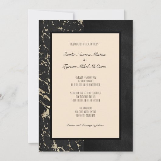 Moderner Marmor in Schwarz und Vanilla Tapioca Einladung (Vorderseite)