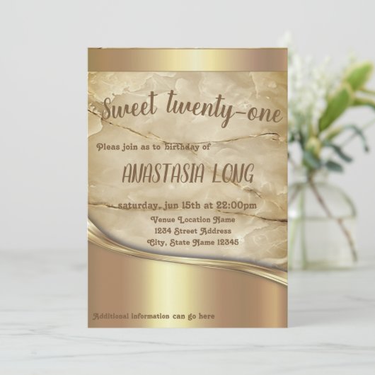 Moderner Marmor mit goldenen Details Save the Date (Stehend Vorderseite)