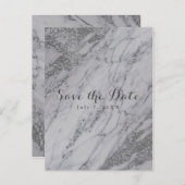 Moderner Marmor Silver Glam der Zeit Ankündigungspostkarte (Vorne/Hinten)