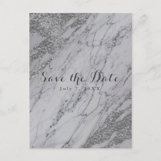 Moderner Marmor Silver Glam der Zeit Ankündigungspostkarte (Vorderseite)
