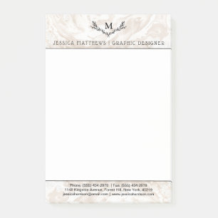 Moderner Marmormonogramm-Kranz Post-it Klebezettel