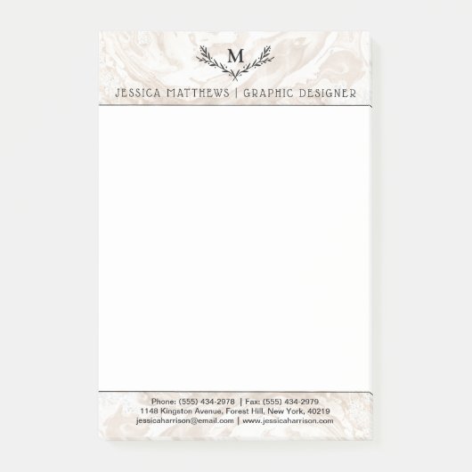 Moderner Marmormonogramm-Kranz Post-it Klebezettel (Vorderseite)