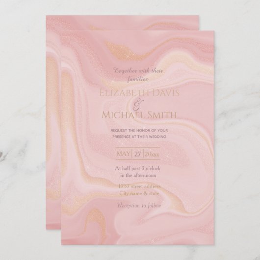 Moderner Marmorrosa Glitzer Hintergrund Einladung (Vorne/Hinten)