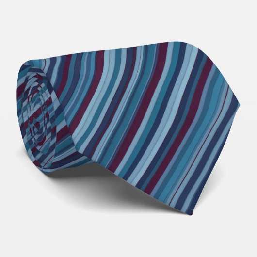 Moderner Maroon und blau gestreifter Necktie Krawatte (Gerollt)