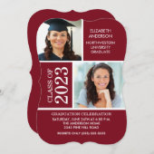 Moderner Maroon & White Foto Abschluss Einladung (Vorne/Hinten)