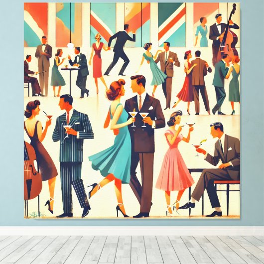 Moderner Martinis im Club Mitte des Jahrhunderts Leinwanddruck (Insitu (Holzboden))