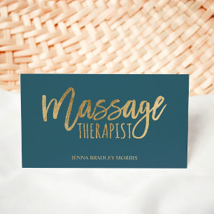 Moderner Massage Therapeut Drehbuch Gold Blau Visitenkarte