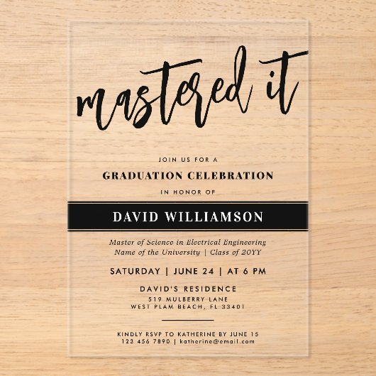 Moderner Master-Grad-Abschluss meisterte es Acryleinladungen (Vorderseite)