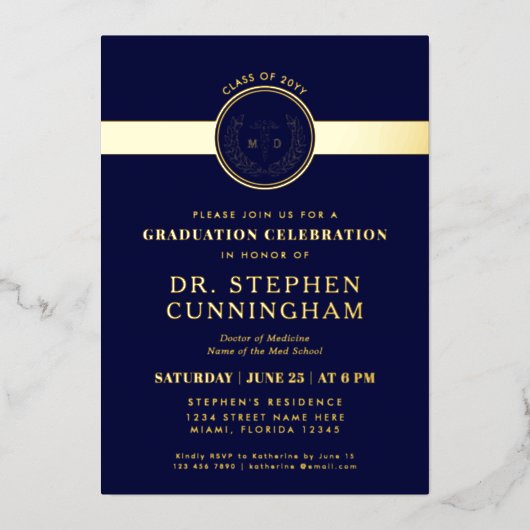 Moderner MD Doktor der Medicine Med School Abschlu Folieneinladung (Vorderseite)