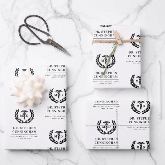 Moderner MD Doktor der Medicine Med School Abschlu Geschenkpapier Set (Vorderseite)
