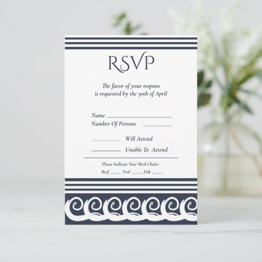 Moderner Meander RSVP Karte (Stehend Vorderseite)