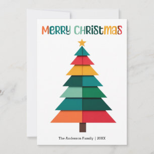 Moderner mehrfarbiger Weihnachtsbaum Rustikales Fe Feiertagskarte