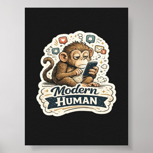 Moderner Mensch Lustiger Affe Smartphone Soziale M Poster (Vorne)