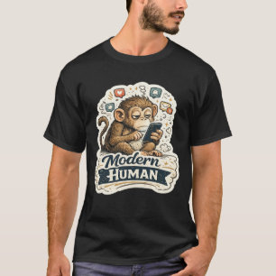 Moderner Mensch Lustiger Affe Smartphone Soziale M T-Shirt