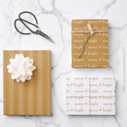 Moderner Merry & Bright Gold Weihnachtsurlaub Geschenkpapier Set (Vorderseite)
