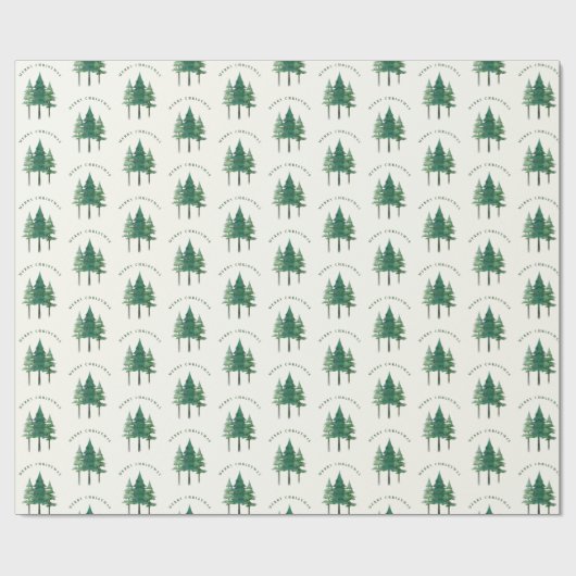 Moderner Merry Classic Wasserfarben Weihnachtsbaum Geschenkpapier (Flach)