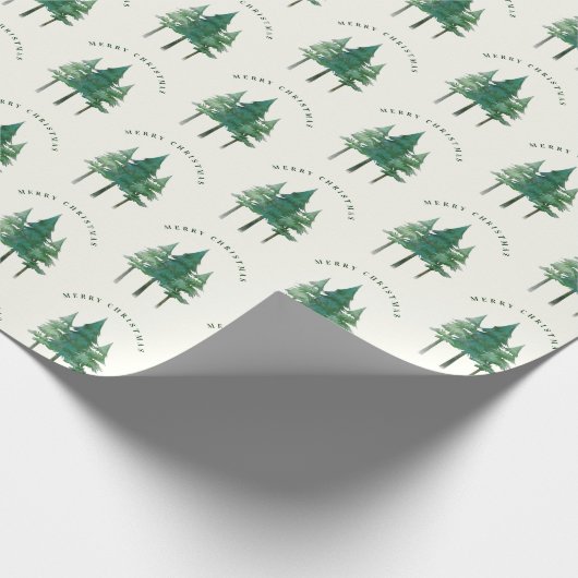 Moderner Merry Classic Wasserfarben Weihnachtsbaum Geschenkpapier (Ecke)