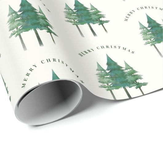 Moderner Merry Classic Wasserfarben Weihnachtsbaum Geschenkpapier (Rolleneckpunkt)