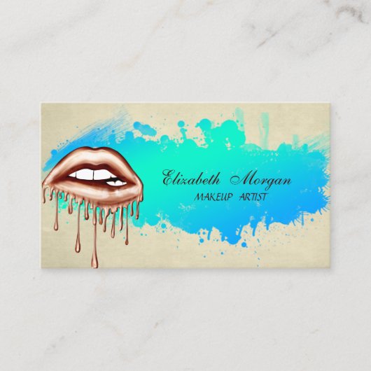 Moderner Metallic Dripping Lips-Makeup-Künstler Visitenkarte (Vorderseite)