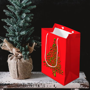 Moderner Metallischer Grüner Weihnachtsbaum Roter  Mittlere Geschenktüte