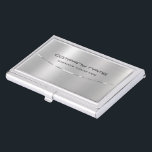Moderner metallischer Silberstreifen aus Aluminium Visitenkarten Dose<br><div class="desc">Einfaches,  elegantes silberfarbenes Hintergrunddesign,  gebürstetes Aluminium-Look kundenspezifische Visitenkarten. Dies ist ein Bild und nicht echtes Metall oder Metall Oberfläche. Vollständig anpassbar. Wenn Sie Hilfe beim Anpassen eines meiner Designs benötigen,  schreiben Sie mir auf Zazzle - kostenlose Textformatierung mit Live-Hilfe ist auf Anfrage verfügbar.</div>