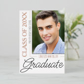 Moderner Minimal 1 Foto Rose Gold Abschluss Folieneinladung (Stehend vorne)