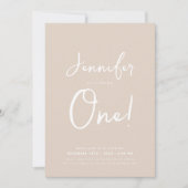 Moderner Minimal 1. Geburtstag Script Champagne Einladung (Vorderseite)