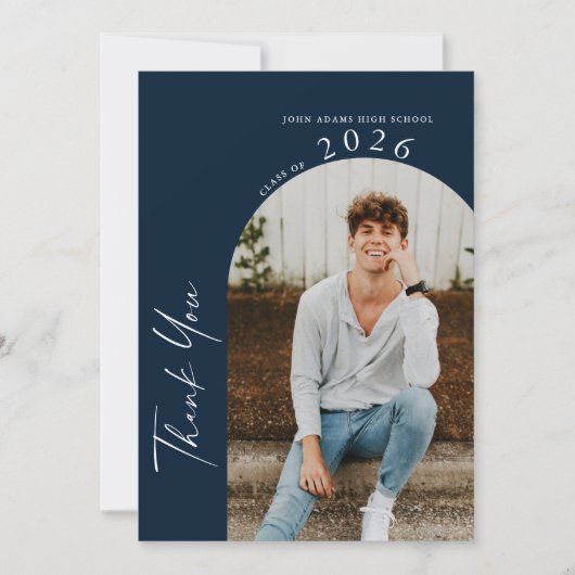 Moderner Minimal 2 Foto Navy Abschluss Dankeskarte (Vorderseite)