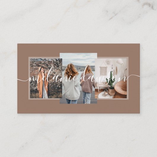 Moderner Minimal 3 Foto Sozialeinflüsse braun Visitenkarte (Vorderseite)