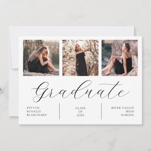 Moderner Minimal 3 Fotos Collage Abschluss Einladung (Vorderseite)