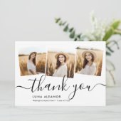 Moderner Minimal 4 Foto Collage Script Abschluss Dankeskarte (Stehend Vorderseite)