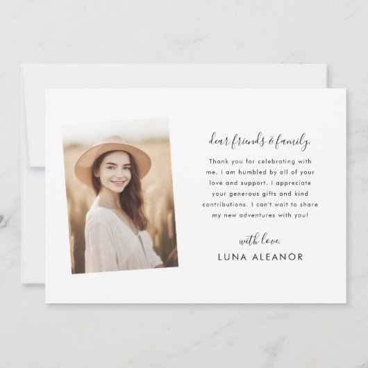 Moderner Minimal 4 Foto Collage Script Abschluss Dankeskarte (Rückseite)