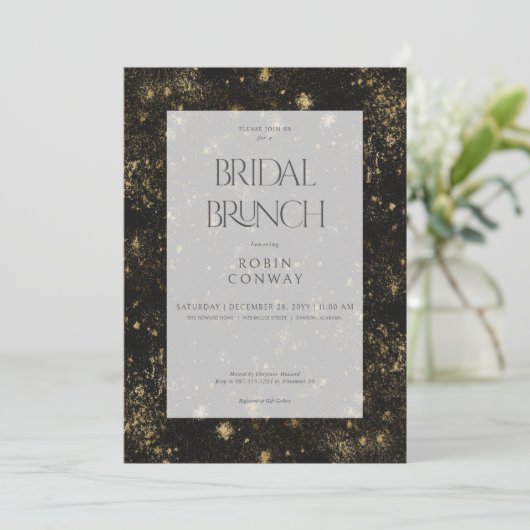 Moderner Minimal Black & Gold Glitzer Bridal Brunc Einladung (Stehend Vorderseite)