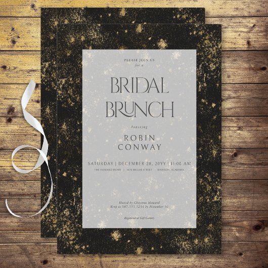 Moderner Minimal Black & Gold Glitzer Bridal Brunc Einladung