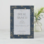 Moderner Minimal Blue & Gold Glitzer Bridal Brunch Einladung (Stehend Vorderseite)
