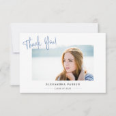 Moderner Minimal Blue Handwriting-Abschluss Dankeskarte (Vorderseite)