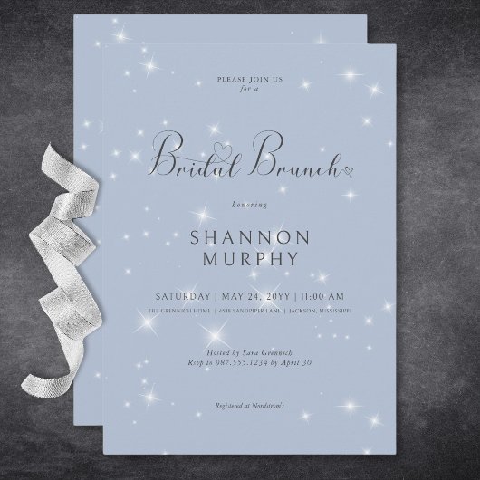 Moderner Minimal Blue Sparkle Bridal Brunch Einladung