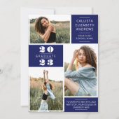 Moderner Minimal Blue White Foto Grid Abschluss Ankündigung (Vorderseite)