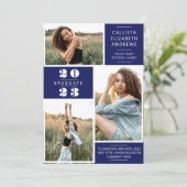 Moderner Minimal Blue White Foto Grid Abschluss Ankündigung (Stehend Vorderseite)