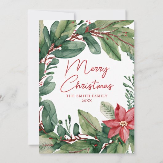 Moderner Minimal Blumenreath Frohe Weihnachten (Vorderseite)