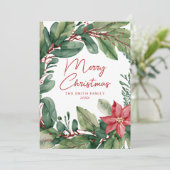 Moderner Minimal Blumenreath Frohe Weihnachten (Stehend Vorderseite)