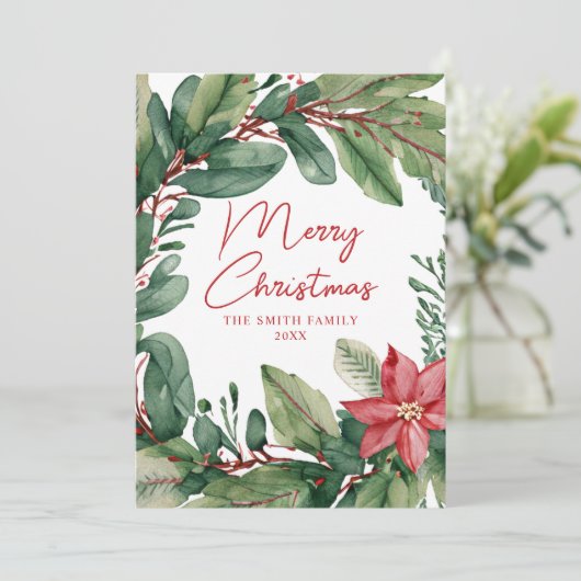 Moderner Minimal Blumenreath Frohe Weihnachten (Stehend Vorderseite)