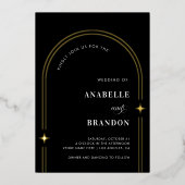 Moderner Minimal Boho Arch & Foto Einfach Schwarze Folieneinladung (Vorderseite)